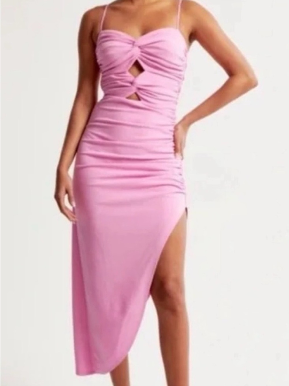 Abercrombie & Fitch Black Ruched Front Cutout Asymmetrical Midi Dress